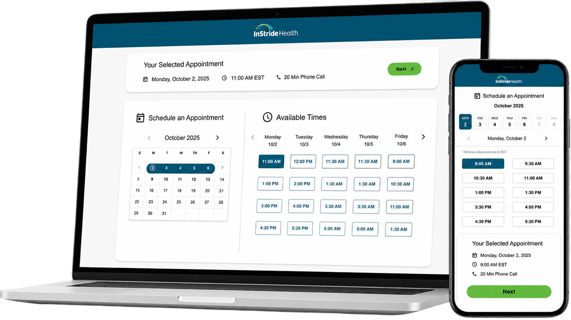 Scheduling interface on desktop and mobile